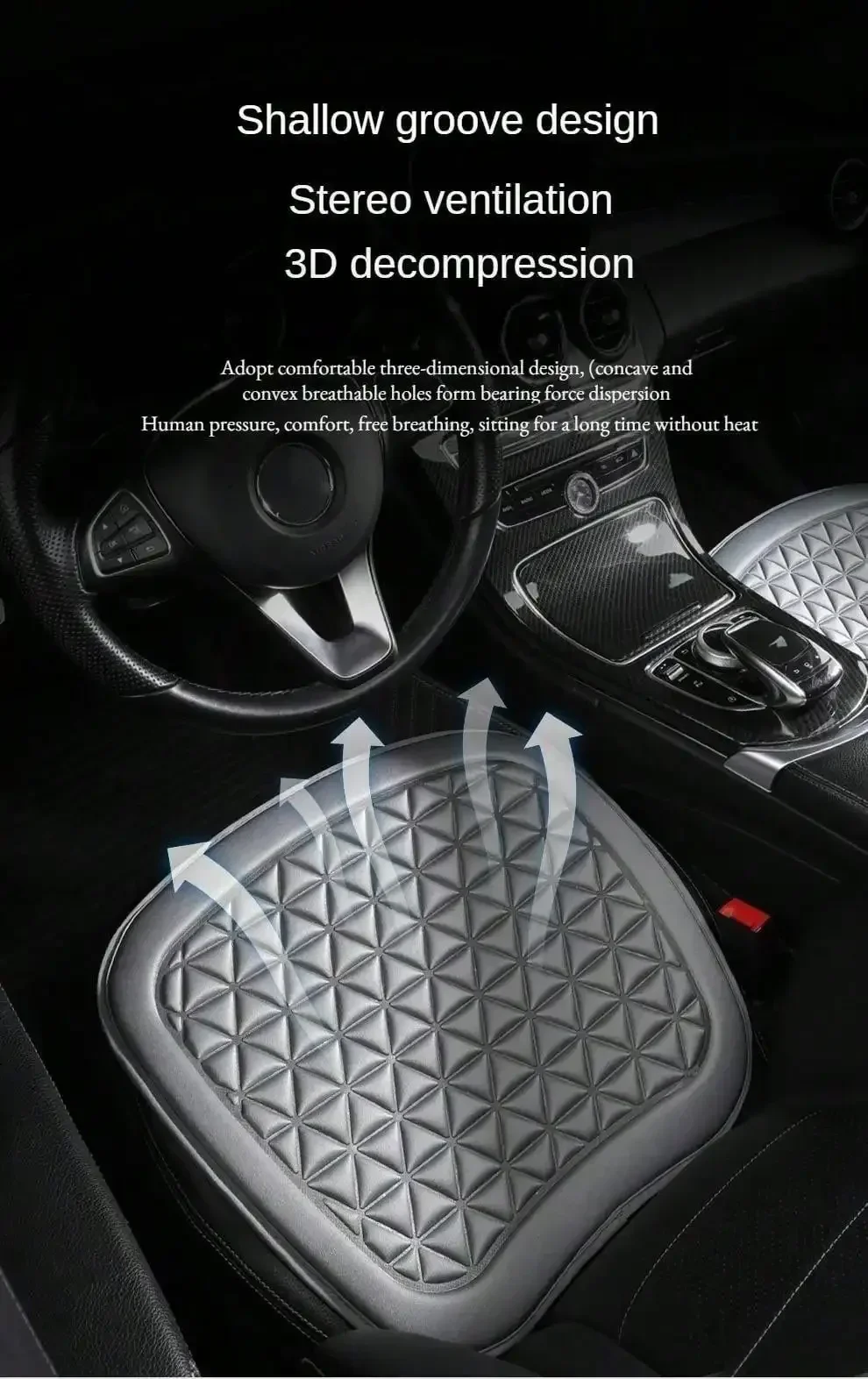 Autositzbezug aus atmungsaktivem Stoff, 3D-dreieckig, konkav, konvex, Hüftmassagebezug, allgemeines Autositzkissen mit Rückenlehnenkissen – Detail 3