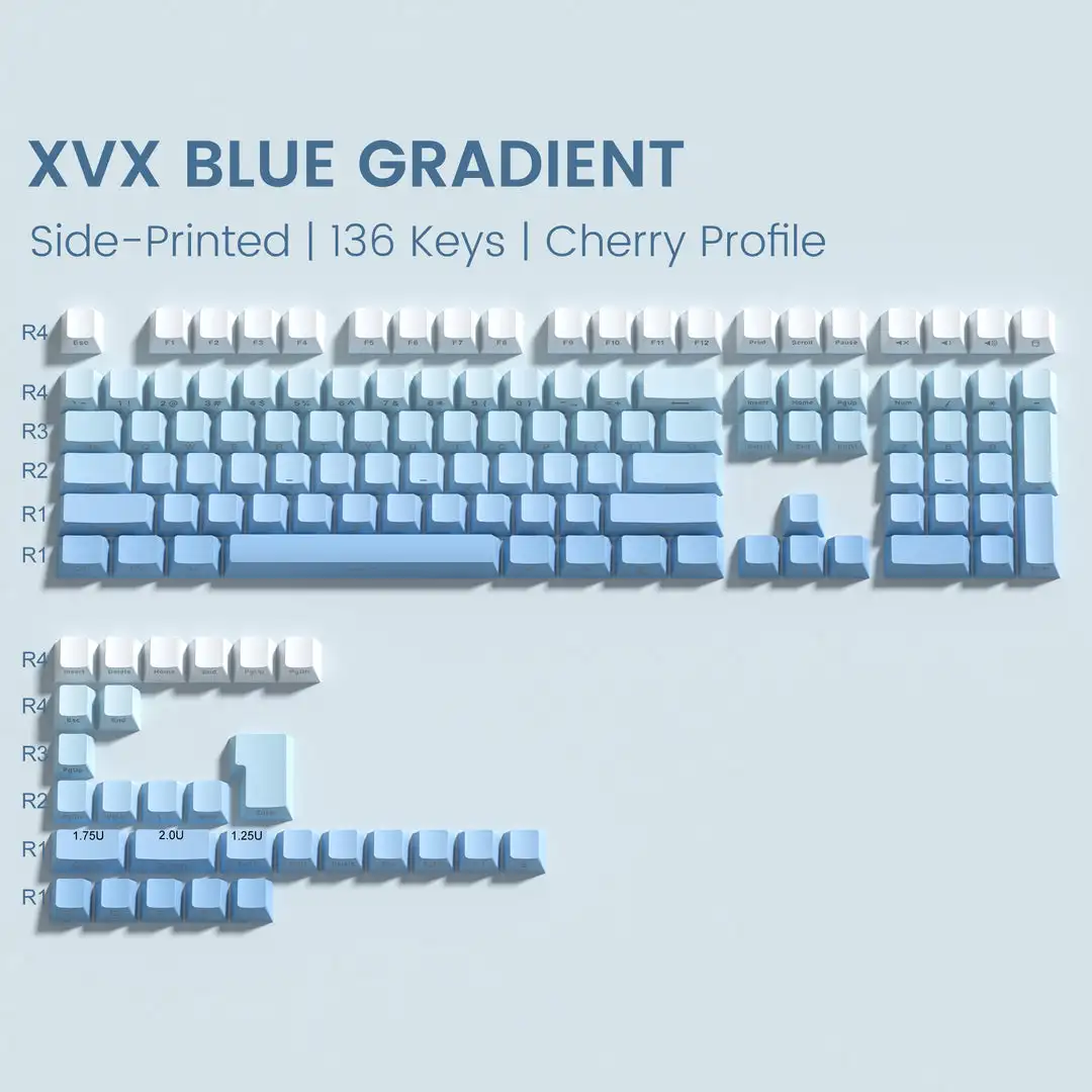 Lado Impresso Keycaps para Gamer Gradiente Azul Double Shot Pbt Keycaps para Cherry Gateron Switches mx Perfil 136 Chaves - Imagem 6