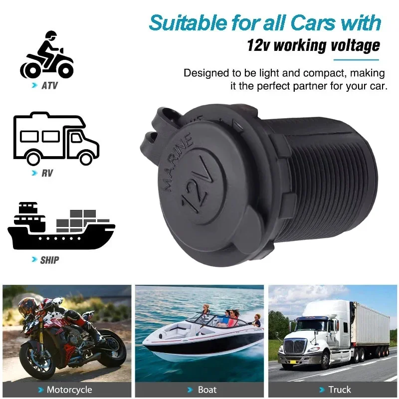 Car Cigarette Lighter Socket 12V Waterproof Plug Power Outlet Adapter for Marine Boat Motorcycle Truck RV ATV Receptacle