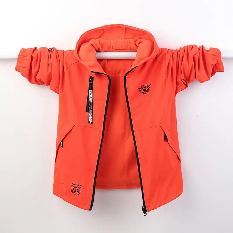 

Детская куртка для мальчиков 2023 Флисовая теплая осенне-зимняя двухсторонняя одежда на молнии с капюшоном и надписью