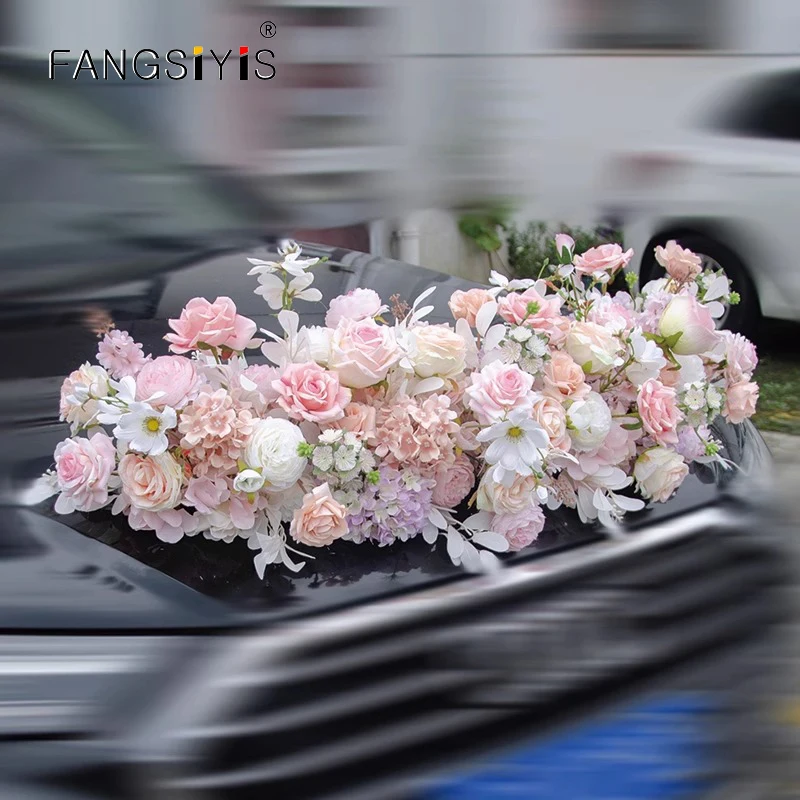 

pink Artificial Flower Wedding Car Decor Kit Romantic Silk Fake Rose hydrangea Floral Valentine's Day Gift Party Festival Suppli