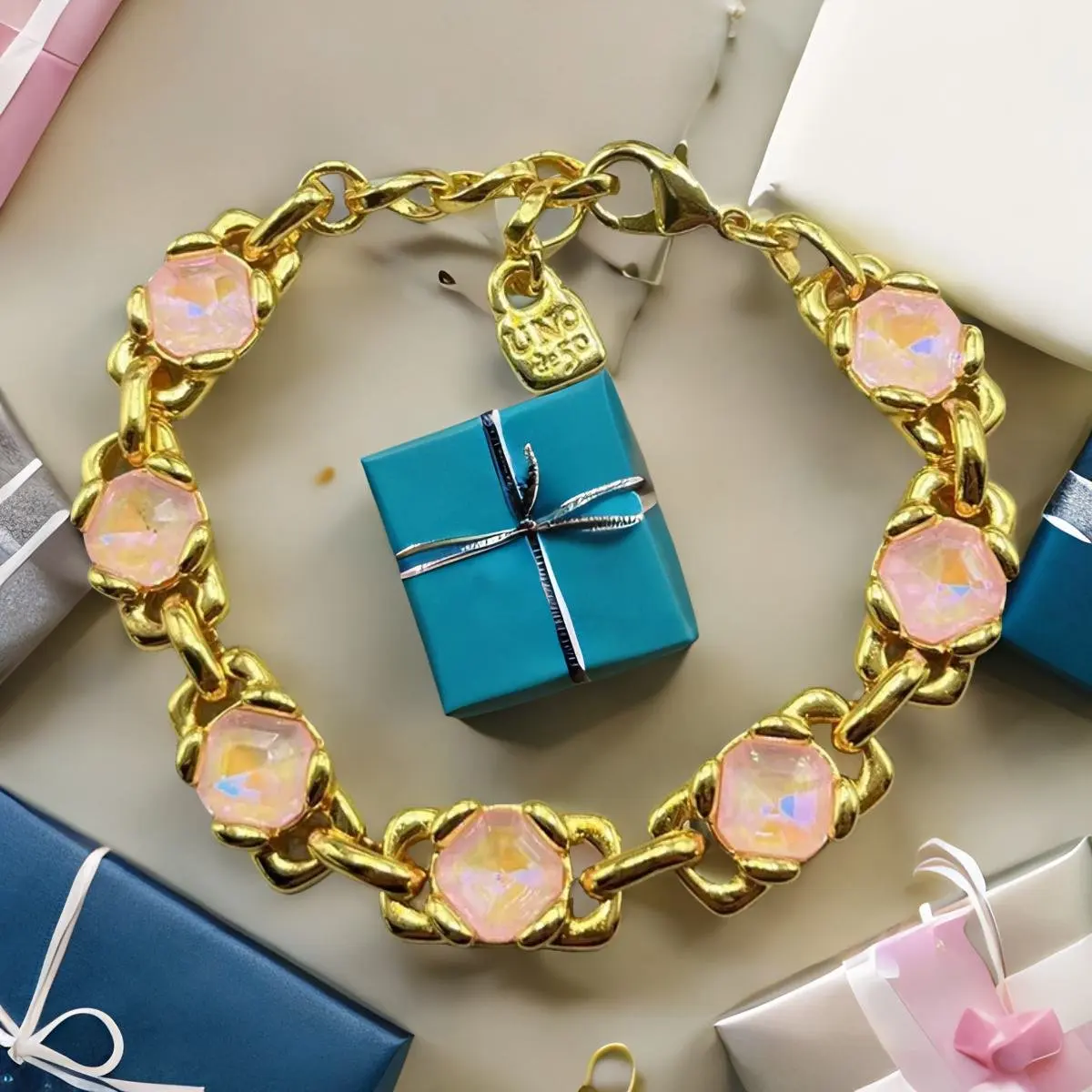 

2024 Unode 50 модный новый испанский изысканный Креативный дизайн Розовый Шарм роскошный браслет с драгоценным камнем Женская романтическая бижутерия подарок