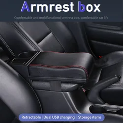 Accoudoir de voiture en cuir souple universel, boîte d'accoudoir intérieur du siège avant pour porte gobelet boîte de rangement repose bras coussin accessoires de voiture 