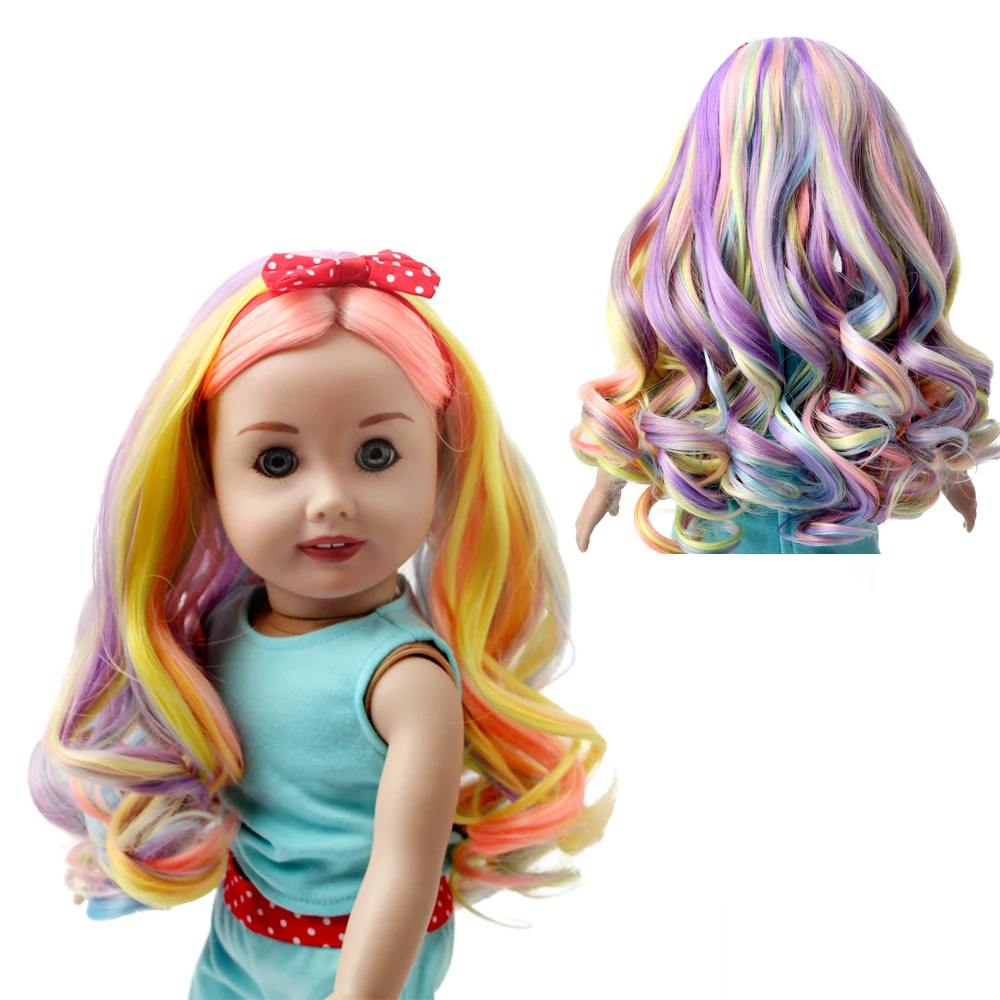 Muziwig 18 Inch American Doll Hair Wig Long Curly Hair Diy Doll Accessories Natural Color High
