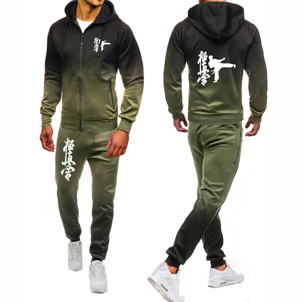 2023 new Kyokushin karate printing men's gradient hoodie casual sweatpants suit sports hip-hop coat+trousers comfortable suit