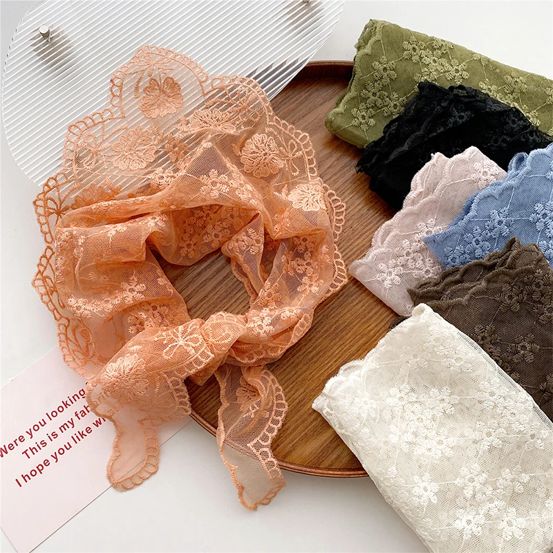 Handmade Embroidered Triangle Lace Scarf Women Wrap Shawl Bandana Foulard Femme Crochet Flower Neck Scarf Headband Neck Collar - Silk Scarves -