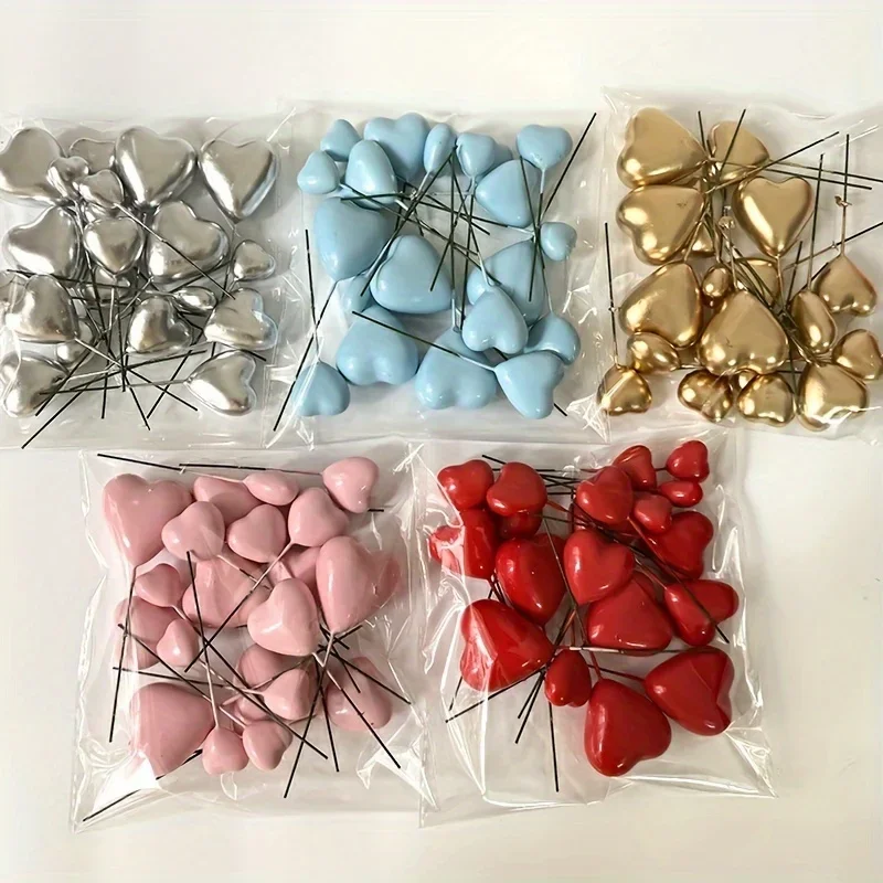 20-teiliges Herz-Kuchenaufsatz-Set – verschiedene Größen und metallische Liebesball-Dekorationen – perfekt für Hochzeiten, Geburtstage, Jubiläen