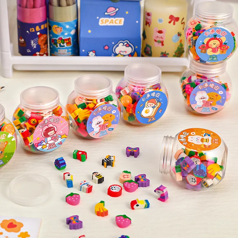 

50 Pcs/box Cute Animal Fruits Pencil Eraser Rubber Eraser Primary Student Prizes Gift Stationery Erasers for Kids