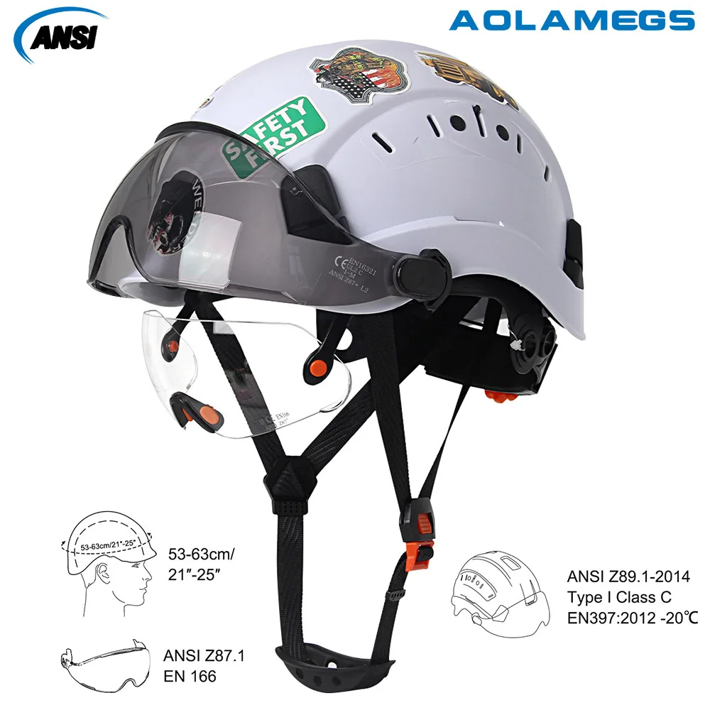 Safety Helmet Construction Safety Helmet with Visor Built In Goggles Cartoon Stickers ABS Hard Hat ANSI Industrial Work CE Engineer Work Cap