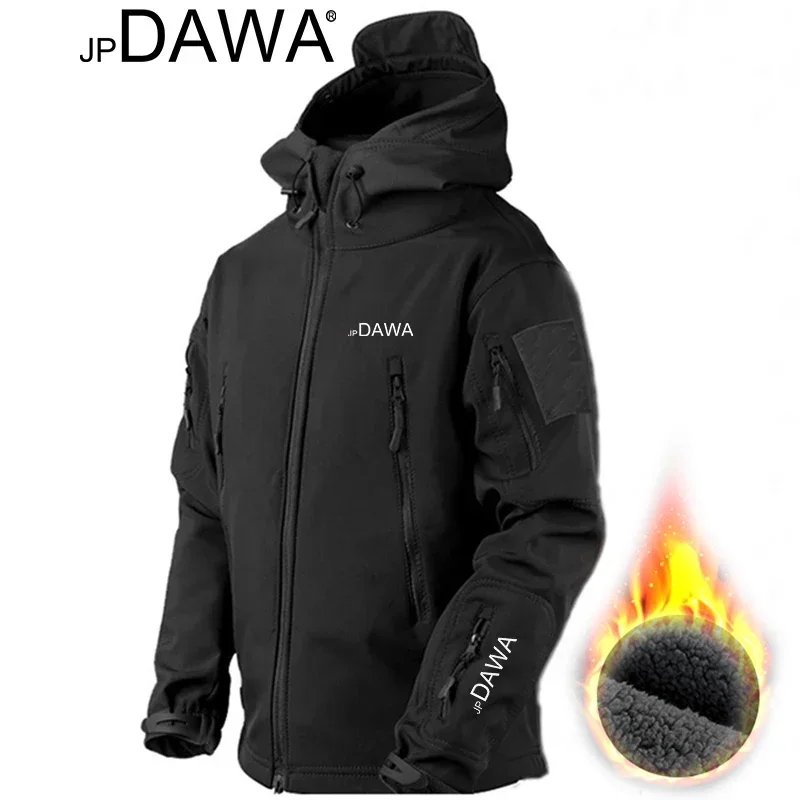 Fishing Clothes JP DAWA fishing suit outdoor shark skin warm suit hiking windproof camping thick coat autumn and winter soft shell jacket