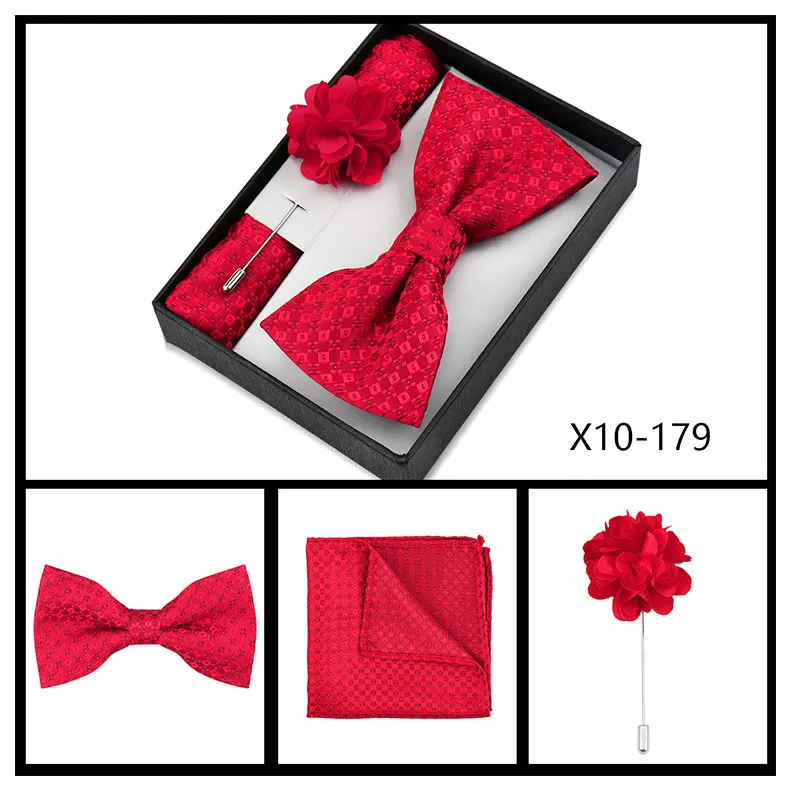 Herren-Fliege-Set: Modische Fliege, Blumenbrosche, Einstecktuch, Geschenkbox für Hochzeiten, Herren-Halsbrosche, Einstecktuch, Business-Krawatten-Accessoire – Detail 17