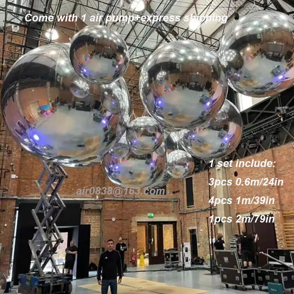 1 Set Silver Inflatable Mirror Ball Giant Hanging Disco Mirror Sphere Gold Iridescent Reuseable Metallic Balloons For Decoration 4