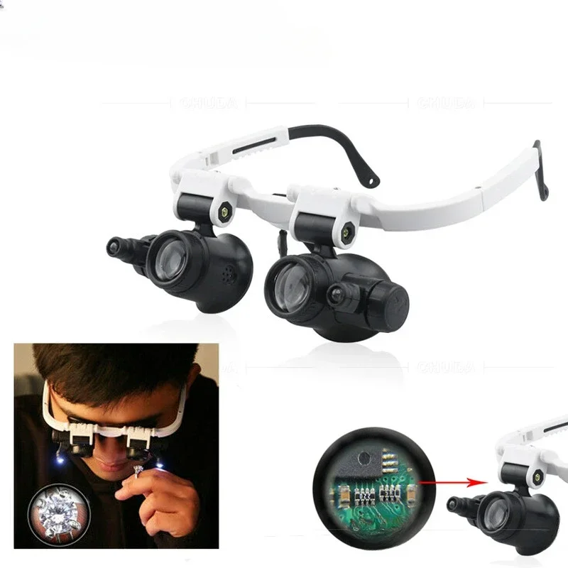 For Electronics Watch Repair Dual-Lens Eye Loupe Magnifier Head Mount  Magnifying Glass 8x 15x 23x LED Lights Glasses Magnifier - AliExpress