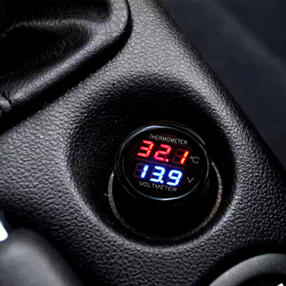 12V LED Digital Voltmeter Thermometer Cigarette Lighter Socket