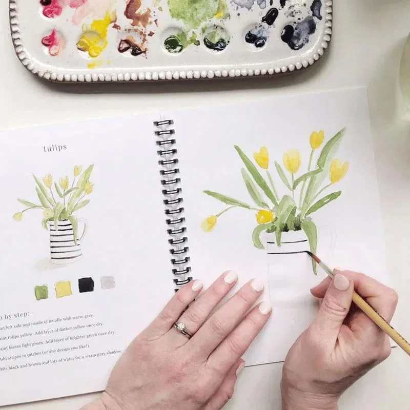 Watercolor Book Bird Flower Watercolor Book 12color Paints With Paintbrush Art Beginner Friendly Painting Supplies