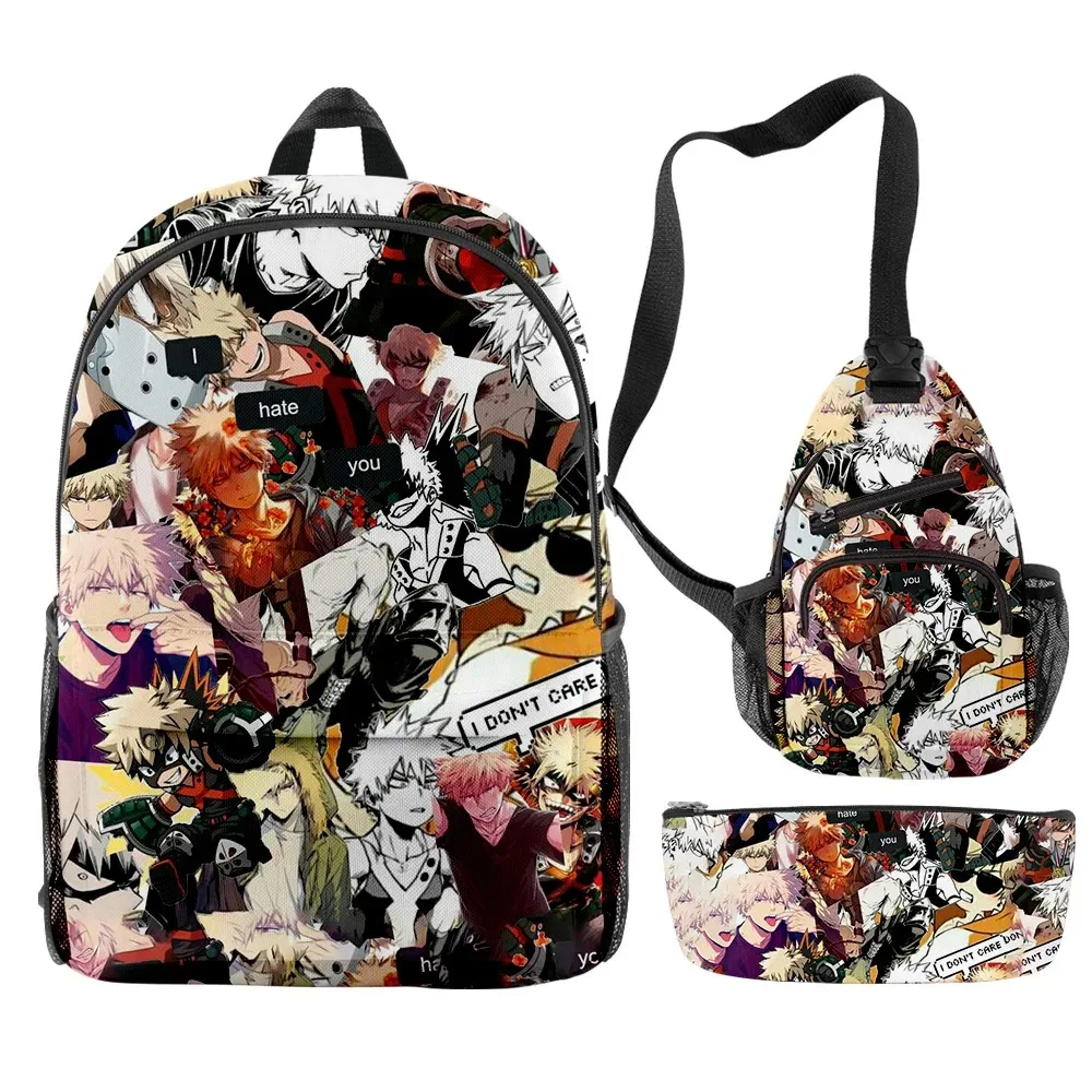 Bakugou Katsuki Anime Merch 3 Pcals/Set Escola De Viagem Saco Crossbody Bagl Larapis Saco Terno Para Criancue Aldult 2024
