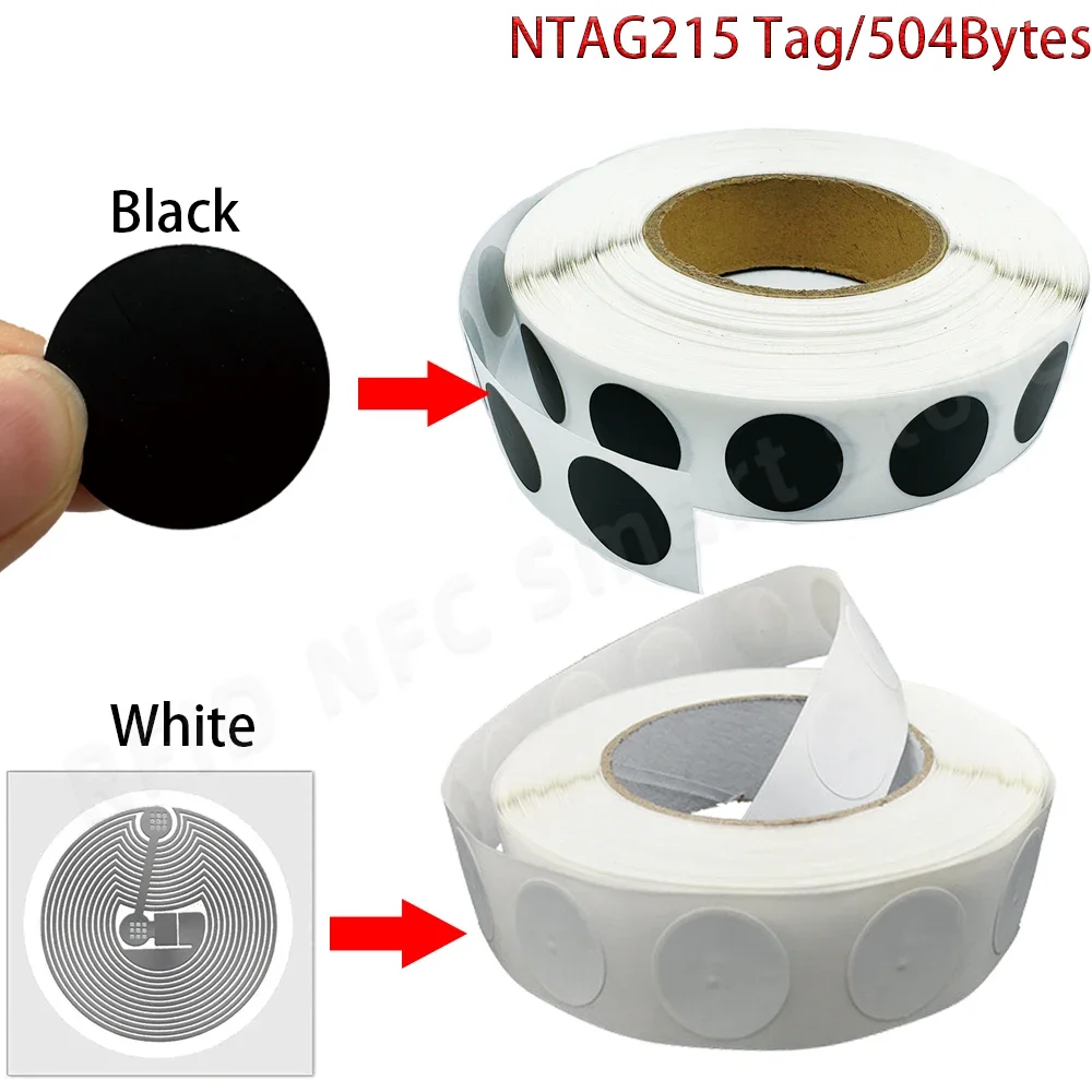 Black NFC Stickers - 25mm NTAG215 Universal Label RFID Tags, ISO14443A13.56MHz