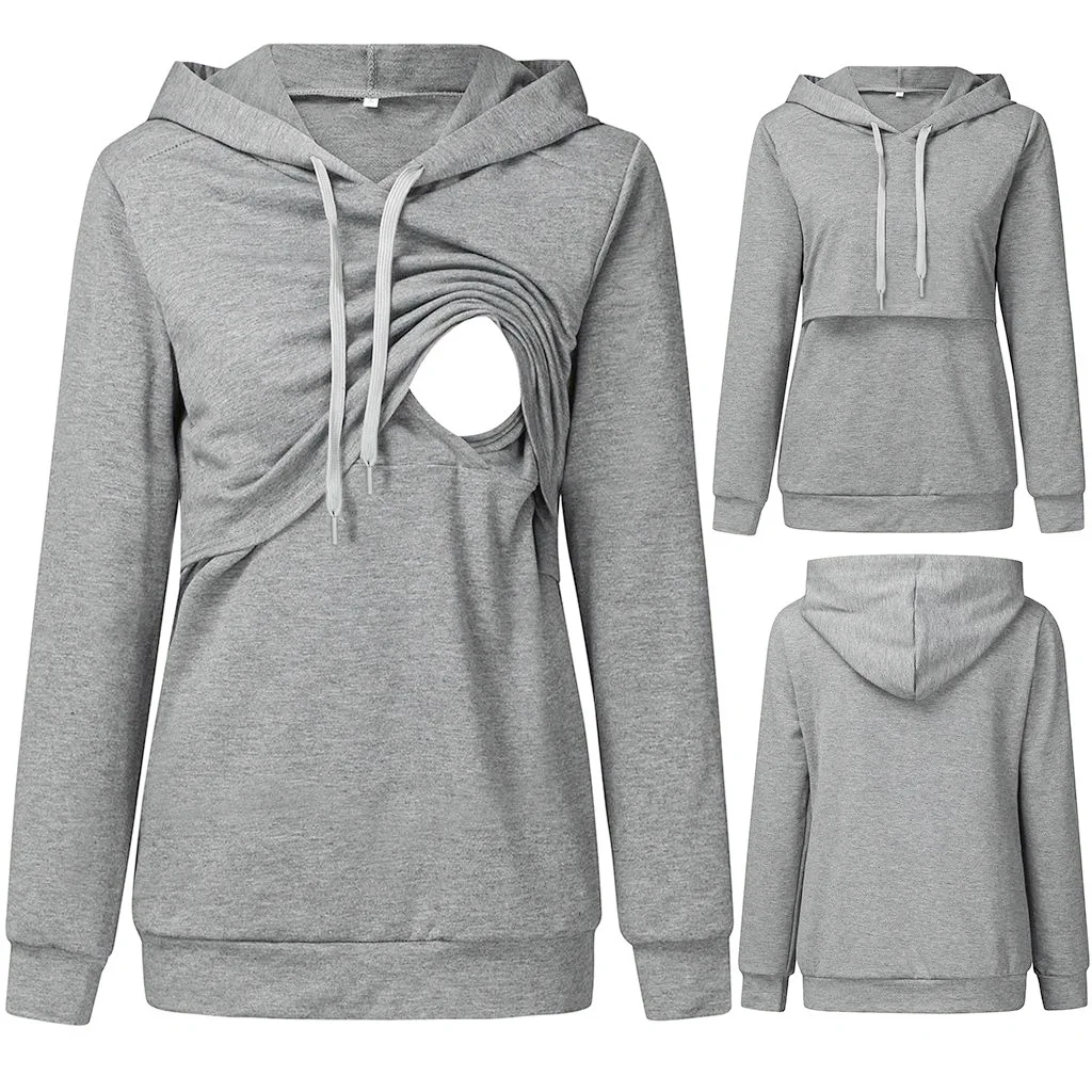 Maternity Breastfeeding Blouse Maternity Hoodie Womens Maternity Nursing Hoodie Sweatshirt Hoodies Long Sleeve Breastfeeding Pregnancy Top Kangaroo Pocket Clothes