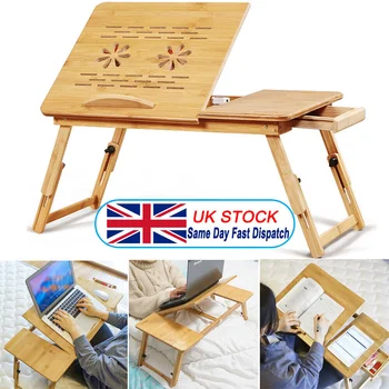 Bamboo Laptop Desk Stand Large Folding Bed Table Adjustable Portable Office Desk