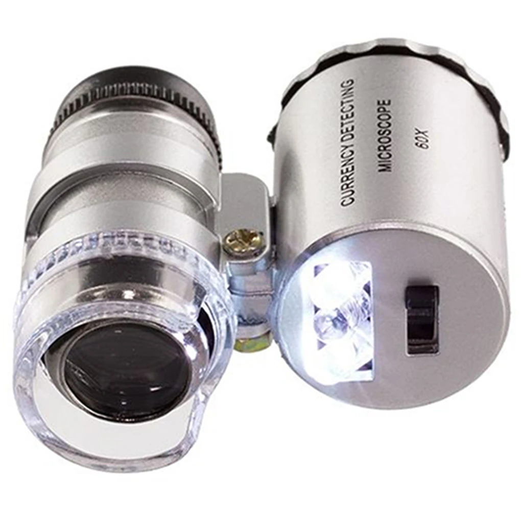 Digital Microscope Handheld Microscope Magnifying Glass Mini Microscope Pocket Microscope Portable Mini Pocket 60X Microscope Handheld Magnifying Glass Loupe UV Light Currency Detector Jeweler Magnifier with LED Light