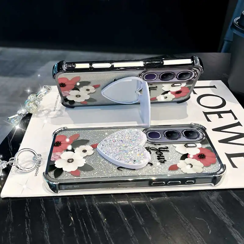 3-Piece Simple Flowers Phone Case Set with Lanyard and Stand