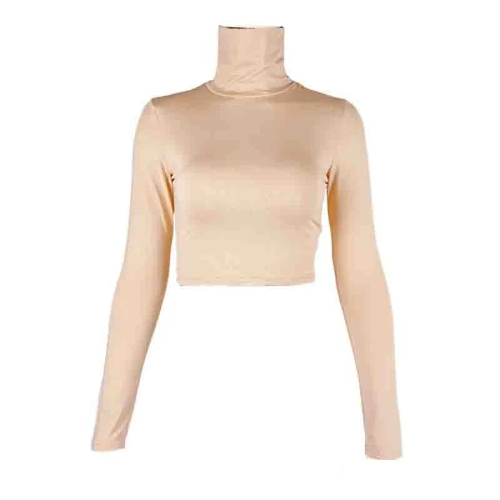 Solid Color Y2k Long Sleeve T-shirt Slim Fit Chic High Collar Crop Tops Pullover Undershirts Bottoming Shirt Women Female