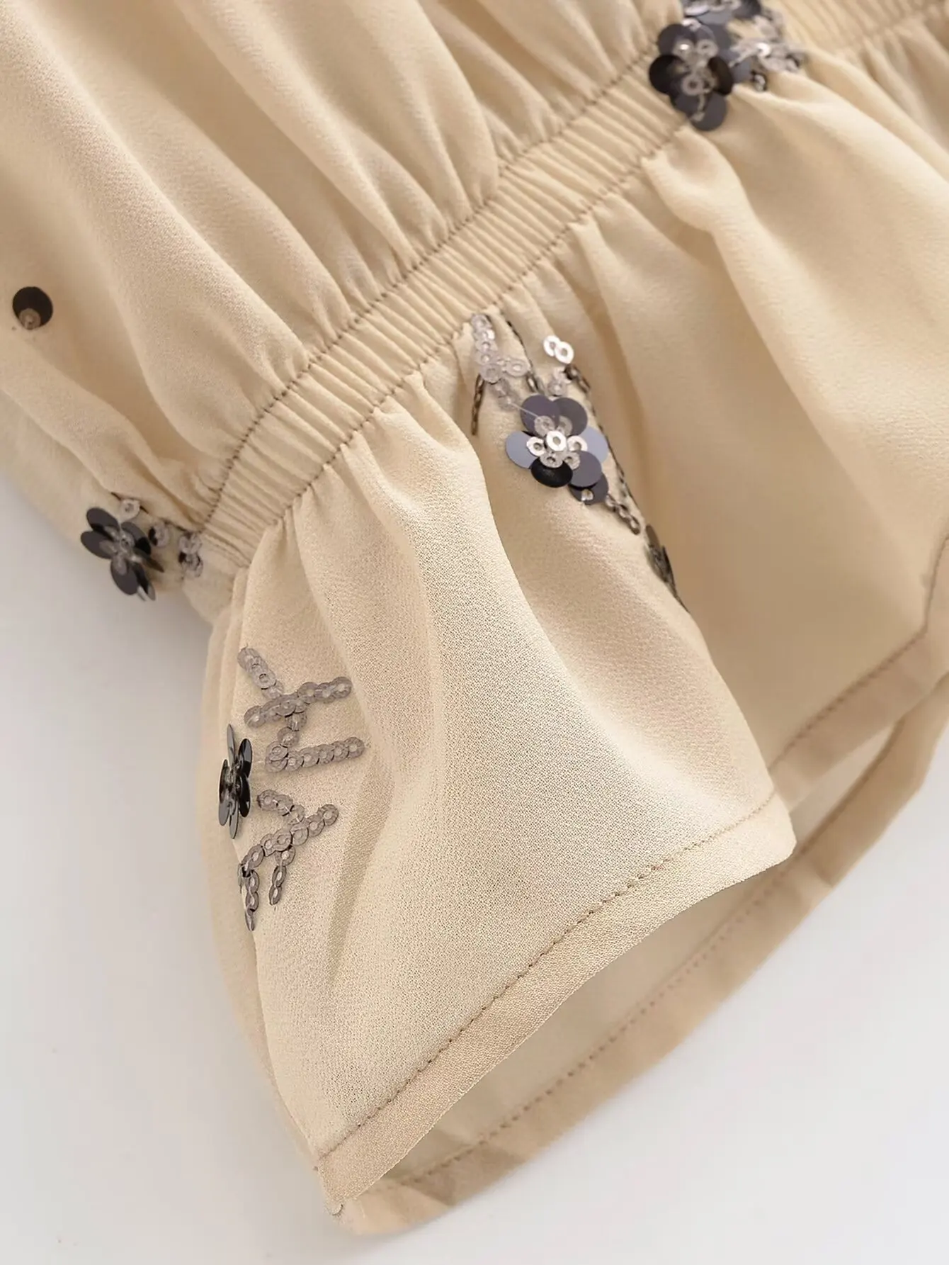 Women Solid Elegant Chic Sequin Blouses Female Long Sleeve Loose Shirts Spring Autumn New Lady Holiday Casual Blouses Top