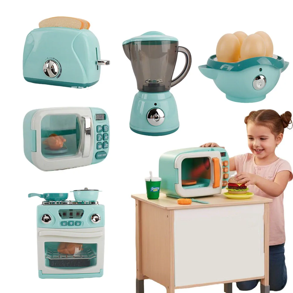 Kids Pretend Play Kitchen Appliance Set - Includes Washing Machine, Juicer, Toaster, Microwave, and Egg Cooker