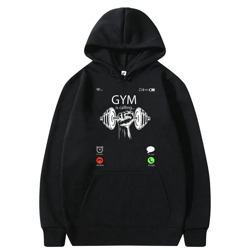 

Funny Gym Is Calling Incoming Call Graphic Hoodie Male Vintage Oversized Sweatshirt Men Women Fitness Gym Casual Cotton Hoodies