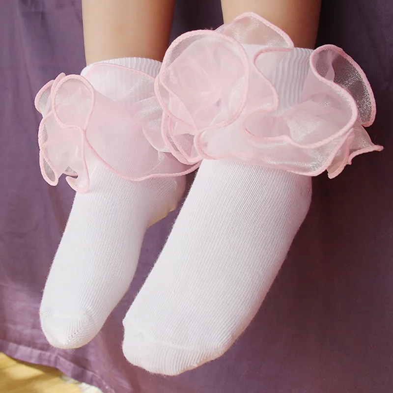 

White Children Socks With Lace Ruffles Ankle Socks Kids Dance Sock For Party Wedding Baby Frilly Socken For Girls Princess Sock