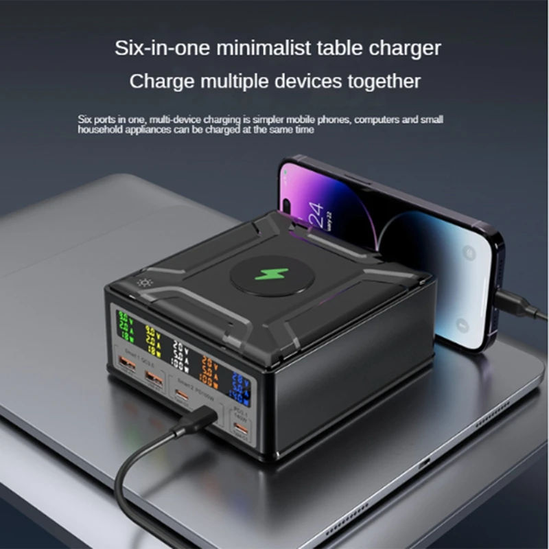For Apple Huawei Charging Head 160W USB Multi-Port Intelligent Display Voltage Current PD20W Fast Charging UK Plug