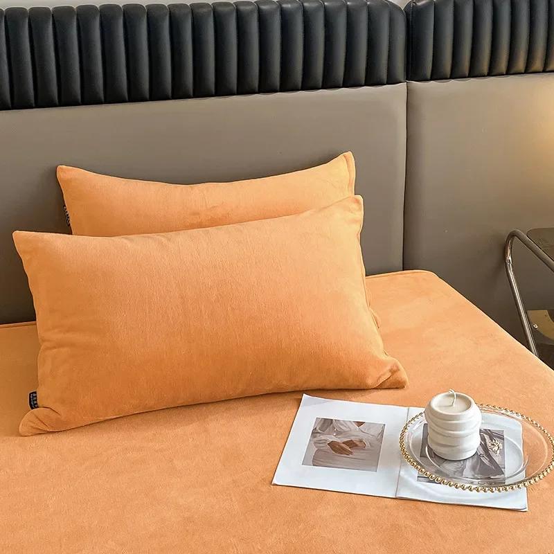 Silk pillowcase winter warm flannel pillowcase solid color velvet fabric for bedding