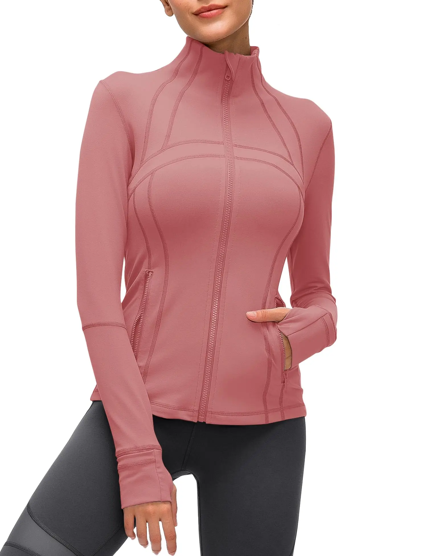 

Women Workout Cropped Long-Sleeve Jackets Zip-Up Lightweight Pullover Athletic Yoga Running Tops with Thumb Holes For lulu