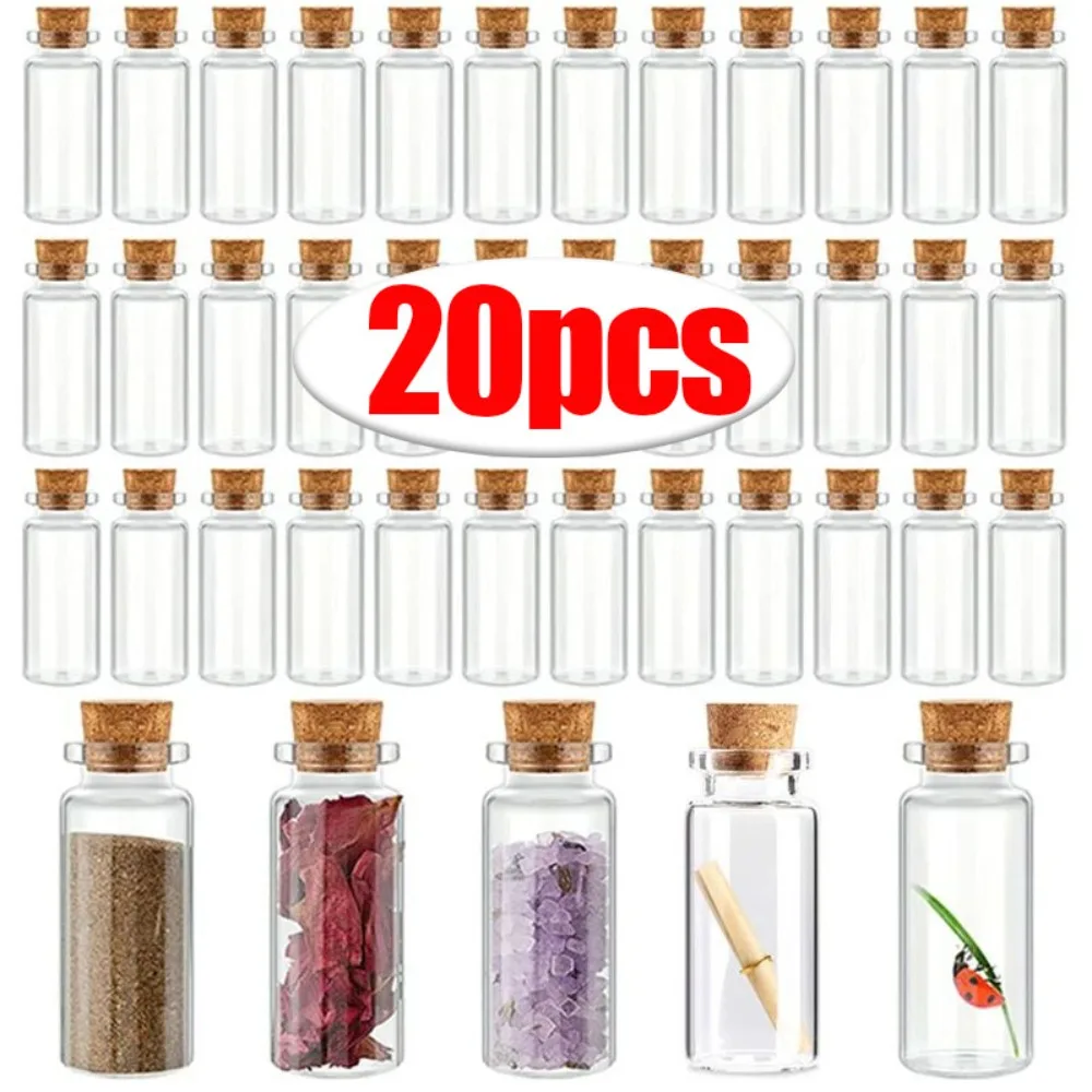 20/10PCS Cork Stopper Glass Bottles DIY Birthday Gift Transparent Empty Message Wishing Bottle Christmas Wedding Party Decor