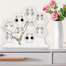 

Natural Wood White Honeycomb Jewelry Earrings Necklace Storage Rack Holder Jewelry Display Stand Up To Hold 9 Pairs Of Earrings