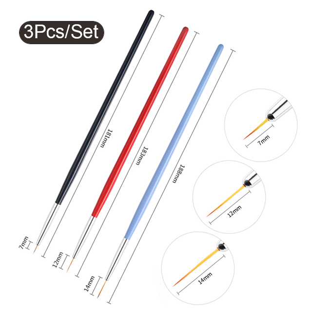 Acrylic French Stripe Nail Art Liner Brush Set 3D Tips Manicuring Ultra-thin Line Drawing Pen UV Gel Brushes Painting Tools