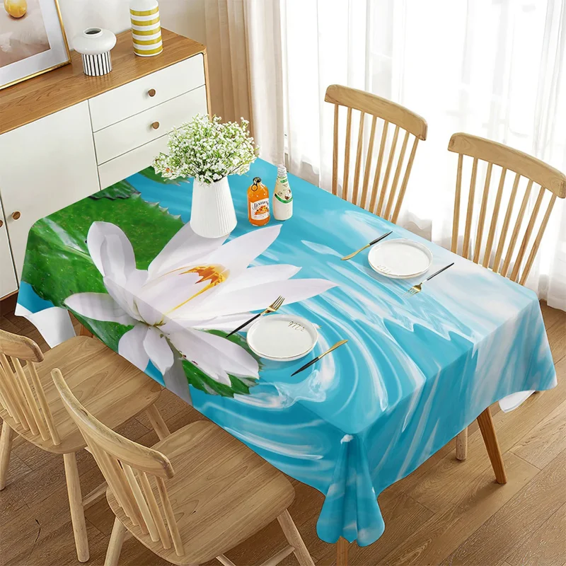 

Summer Lotus Theme Tablecloth Natural Landscape Flowers Decor Rectangular Tablecloth Dining Room Wedding Banquet Kitchen Decor