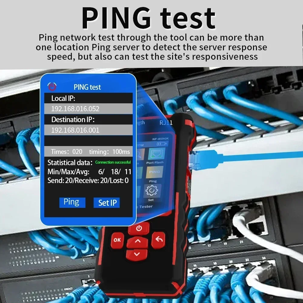 NF-859GK Line Finder Network Tester Red Light Single Head Crimping Length Breakpoint IP Scanning PING Charging Type