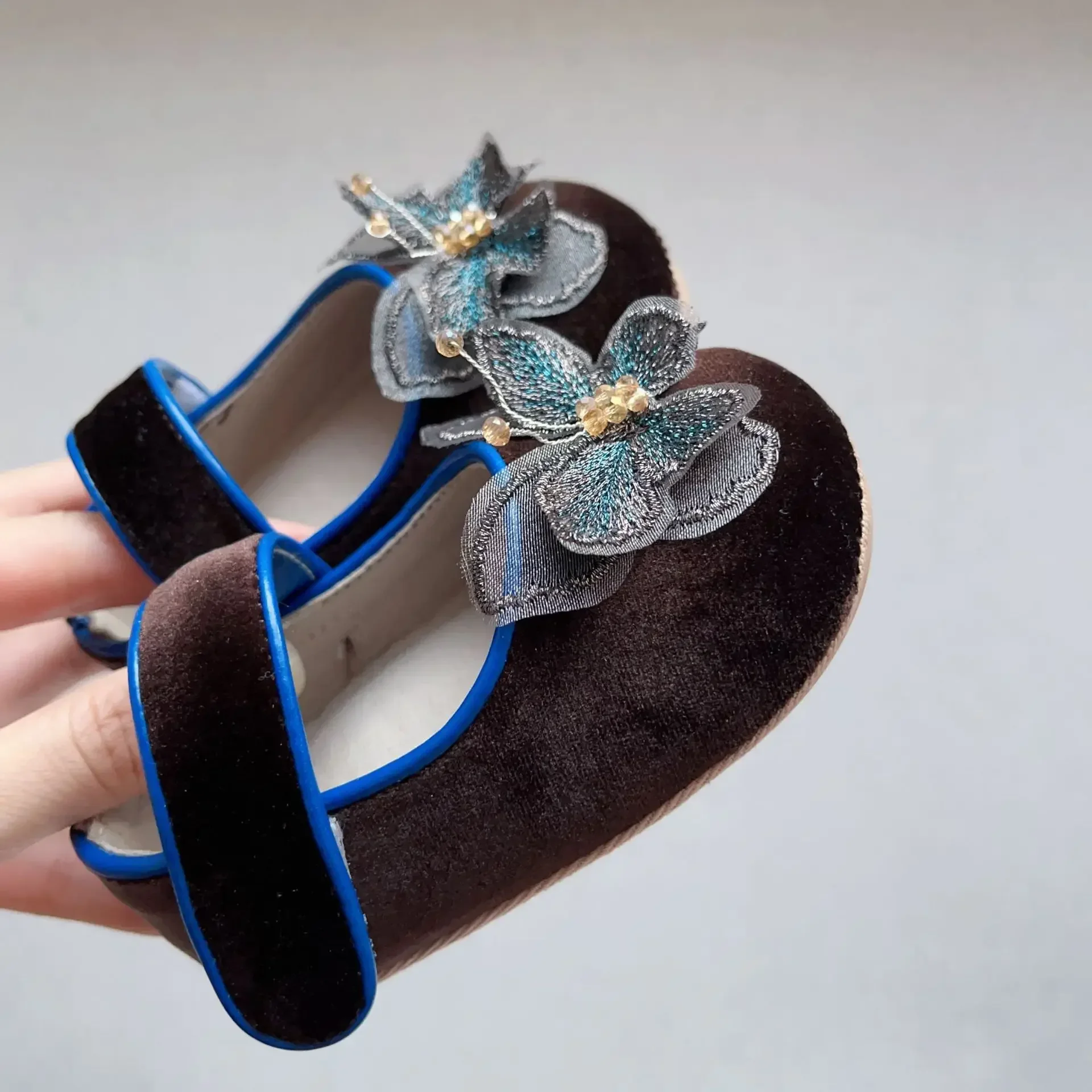 4144 Girl's Shoes 2024 Autumn New  Korean Butterfly Princess Baby Shoes Soft Bottom Anti-slip Hook and Loop Toddler Shoes 6