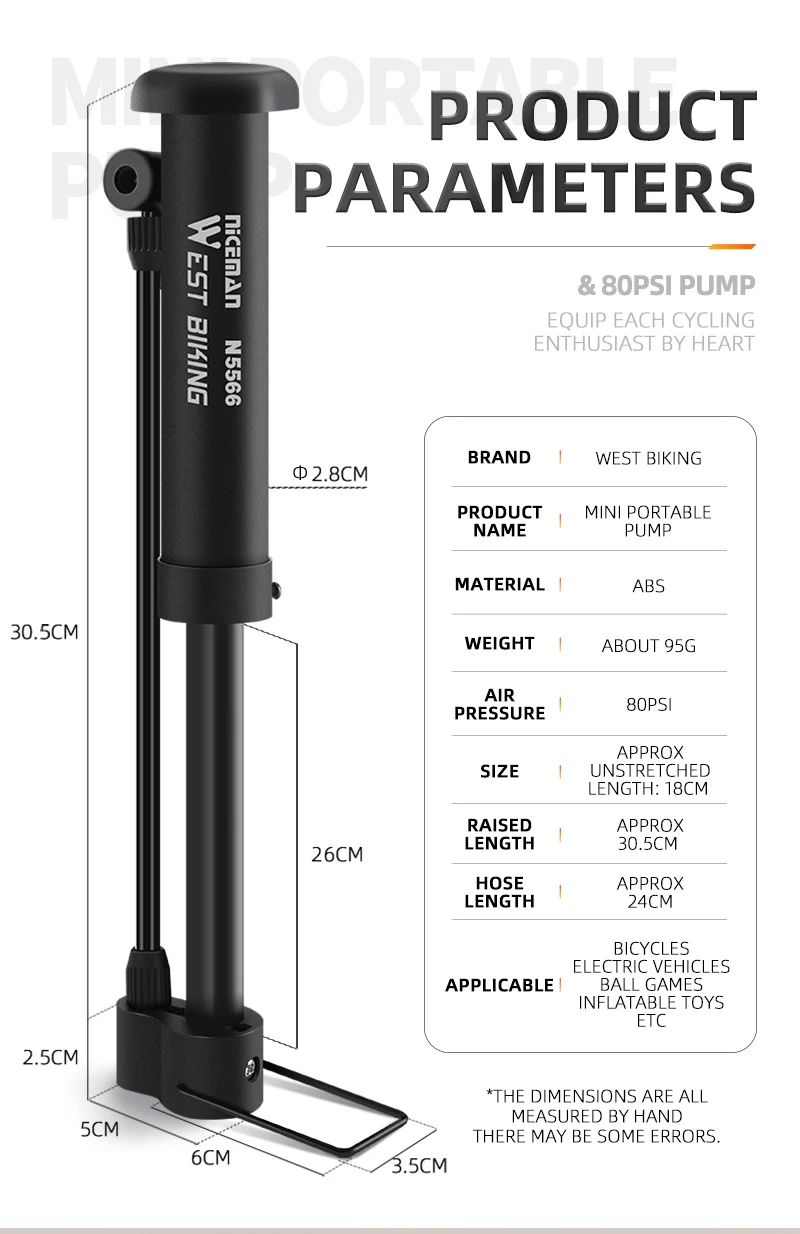 West Biking MTB Fahrrad pumpe 80 psi Fahrrad manuelle Luftpumpe Ballon Reifen Inflator Schrader Ventil Boden pumpe Fahrrad zubehör – Detail 3
