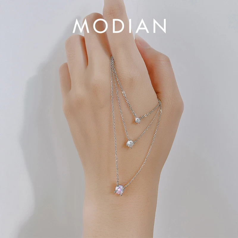 Marcas Modian, collar con colgante de circón brillante de corte geométrico de Plata de Ley 925 Simple para mujer, joyería de compromiso de boda