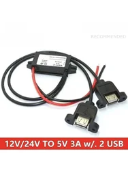 Universal Car Buck Converter 12V/24V to 5V 3A DC - DC Step Down Voltage Power Supply Adapter - 5V 3A (Dual USB with ear)