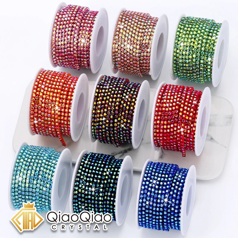 QIAO 10yd Crystal Color AB Glitter Rhinestone Chain Sew-On Trimming ...