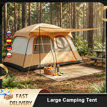 Grote kampeertent voor 4-6 personen, gezin, wandelen, twee slaapkamers en één woonkamer, waterdicht, outdoor backpacking uitrusting 1