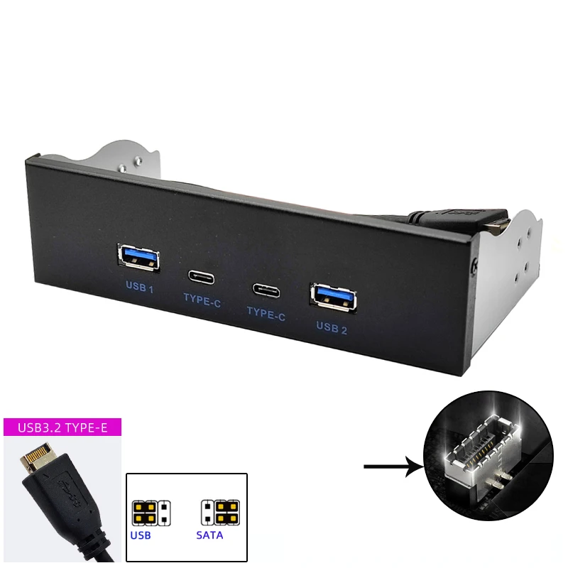 USB 5,25 "Передняя панель для ПК, 2 порта USB Тип C, 2 порта USB Gen2 ...