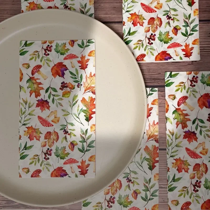 3-Ply Rectangle Thanksgiving Autumn Leaf Mushroom Printed Handkerchiefs Party Printed Tissue 33*40