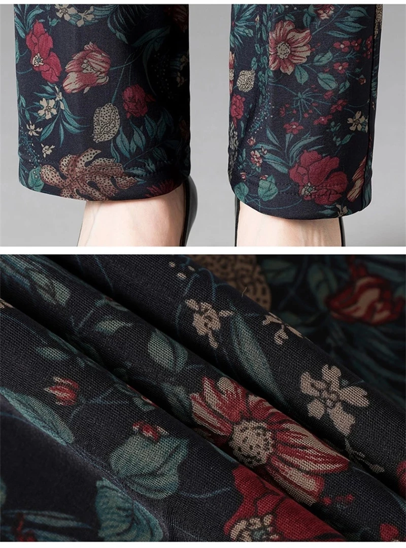 8XL pantaloni da donna di mezza età nuova stampa elastici pantaloni Casual a vita alta pantaloni dritti caldi in velluto invernale pantaloni Oversize della nonna 6