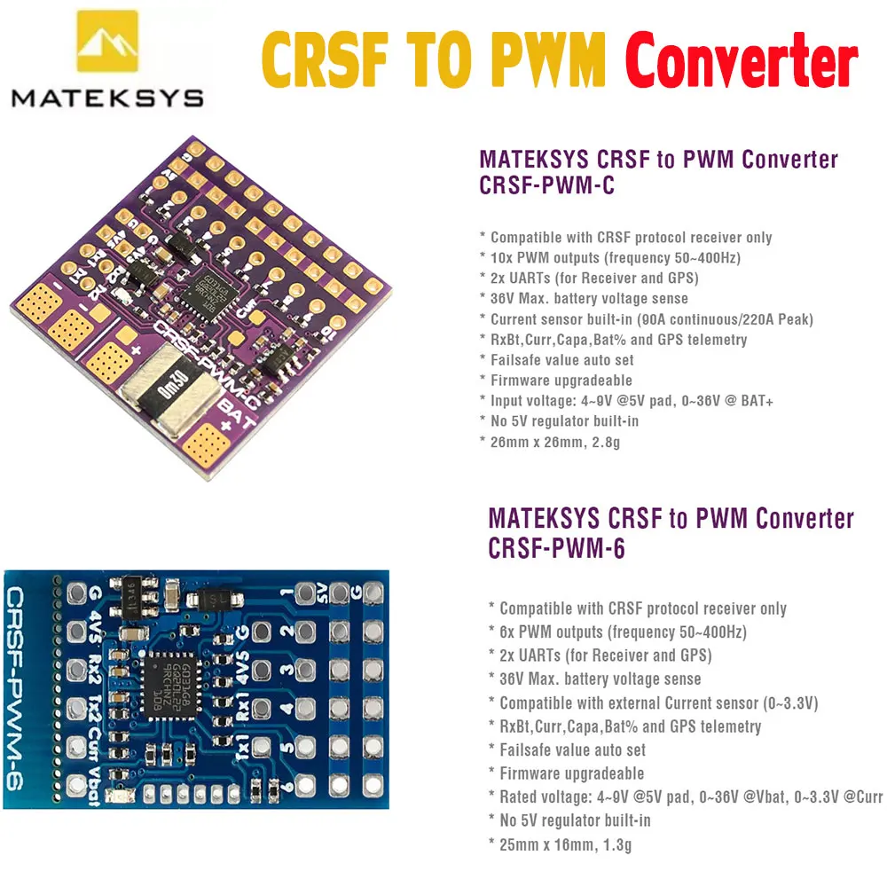 Convertisseur CRSF vers PWM MATEK MATEKSYS pour récepteur TBS Crossfire Nano SE, connecté à un récepteur.