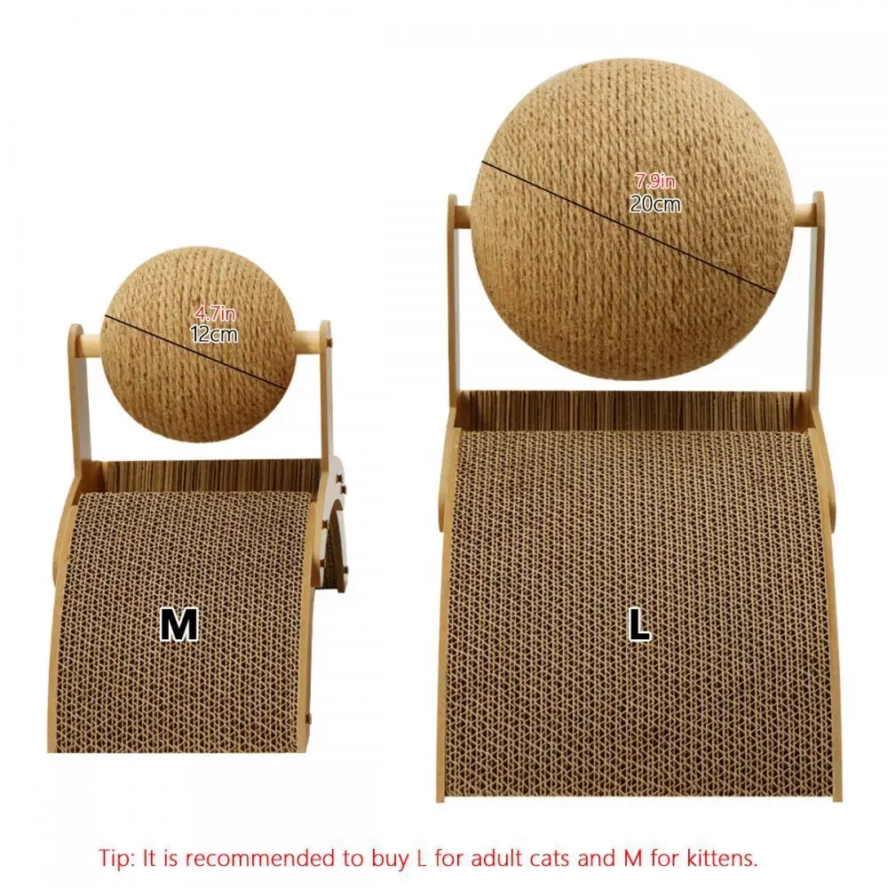 Rascador de madera para gatos 2 en 1, tabla de rascar resistente al desgaste, pata de molienda, Bola de cuerda de Sisal de madera maciza, muebles para mascotas 6