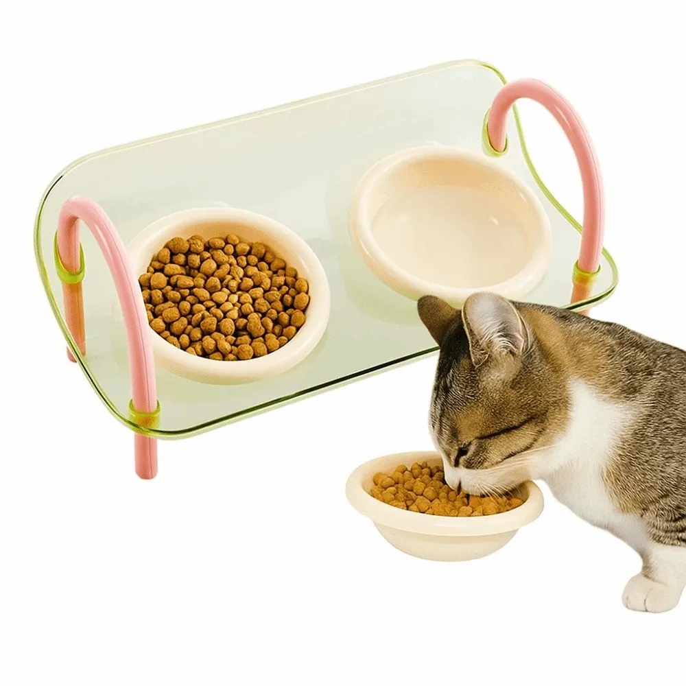 Double Bowls Pet High Footed Bowl Non-Slip Anti-flip Elevated Pet Feeder Bowl Multifunction Protect Cervical Spine